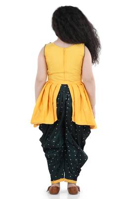 Yellow plain raw silk girls-top-bottom 2