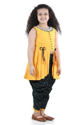 Yellow plain raw silk girls-top-bottom 3