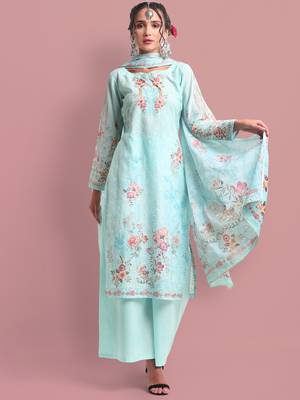 Turquoise embroidered cotton salwar 1