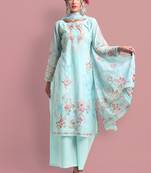 Turquoise embroidered cotton salwar