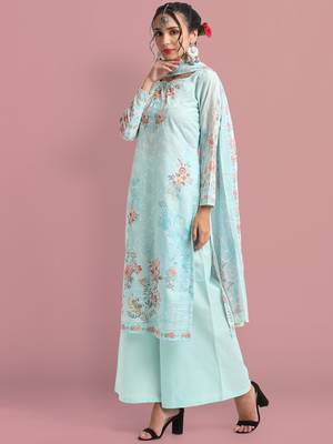 Turquoise embroidered cotton salwar 2