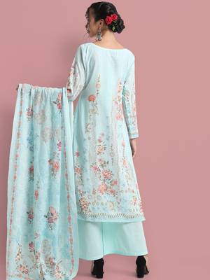 Turquoise embroidered cotton salwar 3