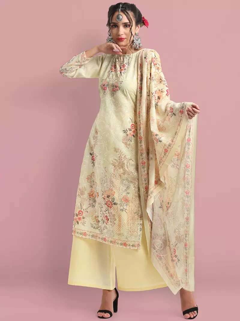 Yellow embroidered cotton salwar