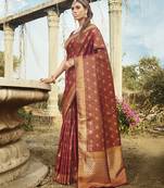 Brown woven banarasi silk saree with blouse