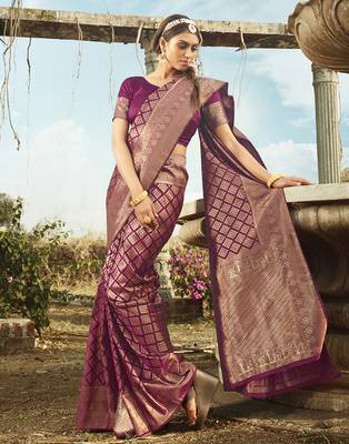 Purple woven banarasi silk saree with blouse 1