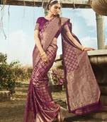 Purple woven banarasi silk saree with blouse