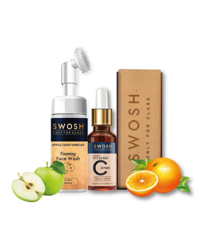SWOSH Ayurvedic Skin Care Pack Apple Cider vinegar (Apple extract) Foaming Face Wash 100 ML & Vitamin C Serum 30 ML