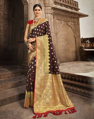 Brown woven banarasi silk saree with blouse 1