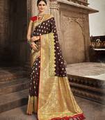 Brown woven banarasi silk saree with blouse