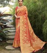 Peach woven banarasi silk saree with blouse