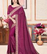 Purple embroidered pure silk saree with blouse