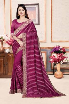 Purple embroidered pure silk saree with blouse 5