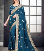 Sky blue embroidered pure silk saree with blouse
