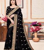Black embroidered pure silk saree with blouse