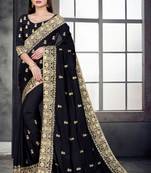 Black embroidered pure silk saree with blouse