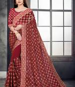 Maroon embroidered georgette saree with blouse