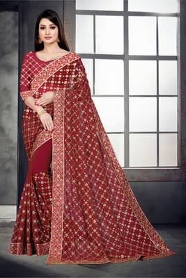 Maroon embroidered georgette saree with blouse 5