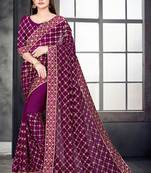 Purple embroidered georgette saree with blouse