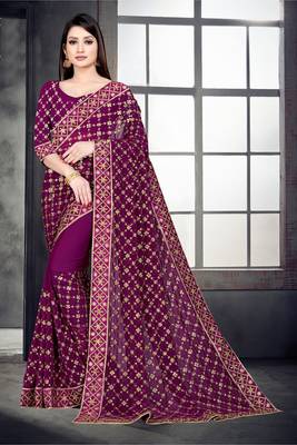 Purple embroidered georgette saree with blouse 2