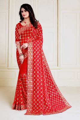 Red embroidered georgette saree with blouse 2