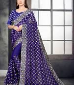 Blue embroidered georgette saree with blouse