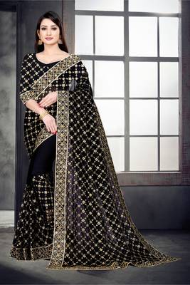 Black embroidered georgette saree with blouse 2