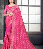 Pink embroidered georgette saree with blouse