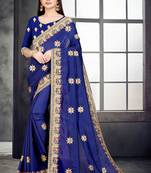 Blue embroidered pure silk saree with blouse