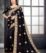 Black embroidered pure silk saree with blouse