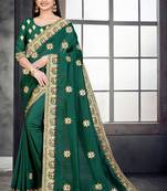 Green embroidered pure silk saree with blouse