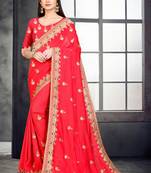 Red embroidered pure silk saree with blouse