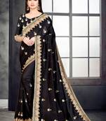 Black embroidered pure silk saree with blouse