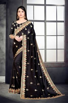 Black embroidered pure silk saree with blouse 3
