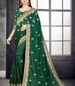 Green embroidered pure silk saree with blouse