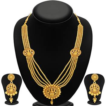 Attractive Five Strings Temple Jewellery Gold Plated Necklace Set 1