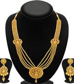 Attractive Five Strings Temple Jewellery Gold Plated Necklace Set