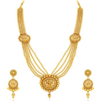 Attractive Five Strings Temple Jewellery Gold Plated Necklace Set 2