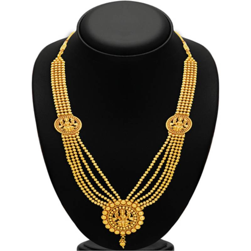 Attractive Five Strings Temple Jewellery Gold Plated Necklace Set