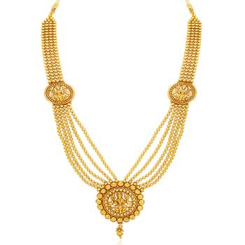 Attractive Five Strings Temple Jewellery Gold Plated Necklace Set 4