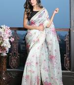 Light mint Green Digital print Organza Saree with heavy border