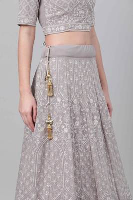 Grey thread embroidery georgette semi stitched lehenga 3
