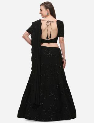 Black thread embroidery georgette semi stitched lehenga 2