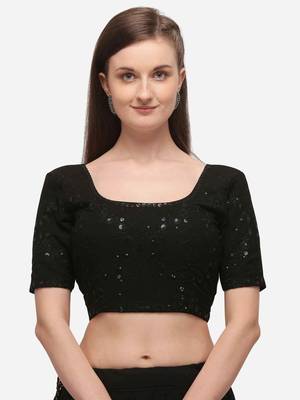 Black thread embroidery georgette semi stitched lehenga 3