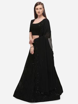 Black thread embroidery georgette semi stitched lehenga 4