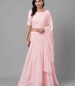Baby-pink thread embroidery georgette semi stitched lehenga