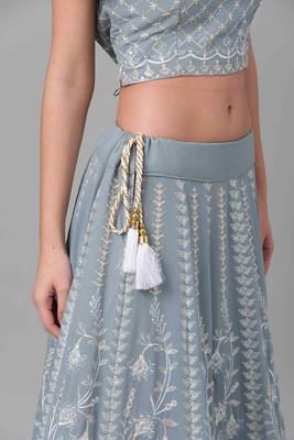Sky-blue thread embroidery georgette semi stitched lehenga 3