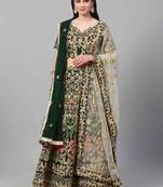 Green embroidered silk semi stitched lehenga