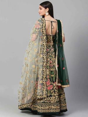 Green embroidered silk semi stitched lehenga 2