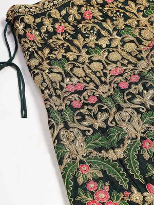Green embroidered silk semi stitched lehenga 5