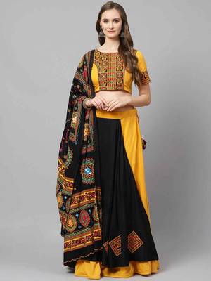 Black Embroidered Cotton Traditional Navratri Dandiya Raas Garba Festival Function Semi Stitched Lehenga Choli 1